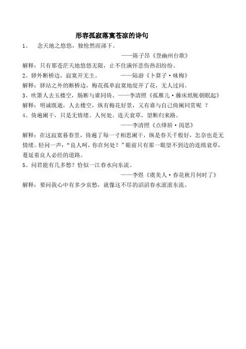 形容孤寂落寞苍凉的诗句