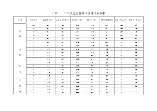 体育测试评分标准