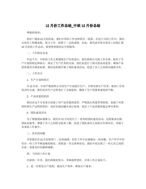 12月份工作总结_中班12月份总结