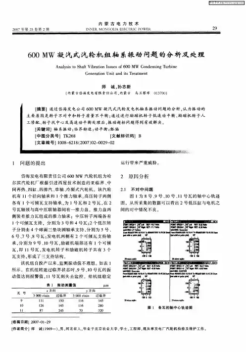 600MW凝汽式汽轮机组轴系振动问题的分析及处理