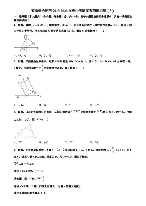 安徽省合肥市2019-2020学年中考数学考前模拟卷(3)含解析