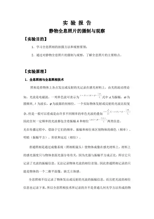 大学物理实验-静物全息照片的摄制与观察