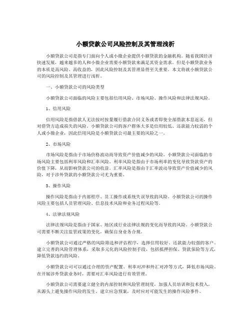 小额贷款公司风险控制及其管理浅析