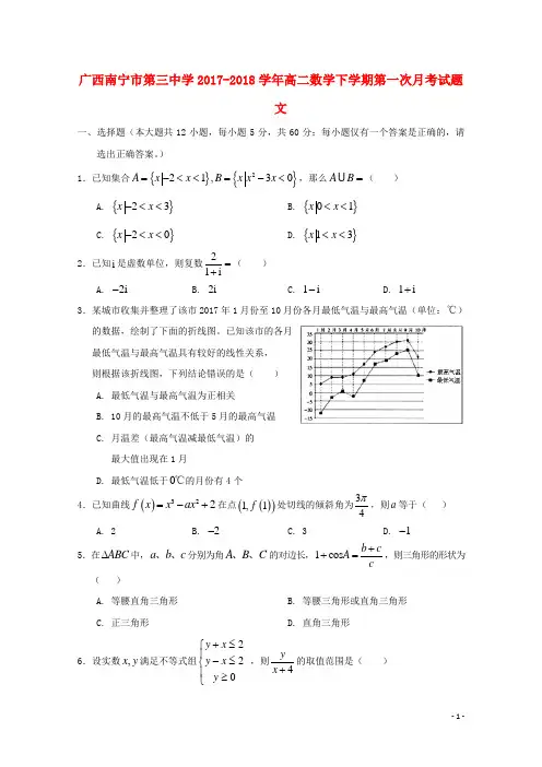 2017_2018学年高二数学下学期第一次月考试题文