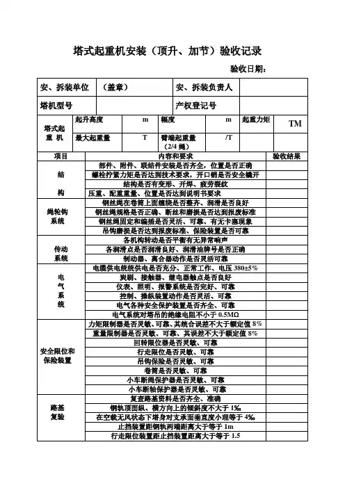 塔式起重机安装(顶升、加节)验收记录
