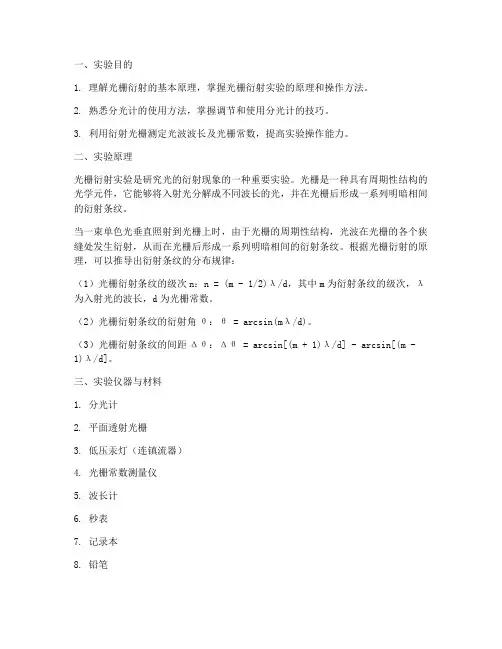 光栅衍射实验_实验报告