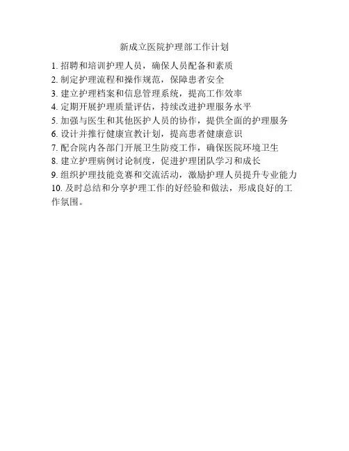 新成立医院护理部工作计划