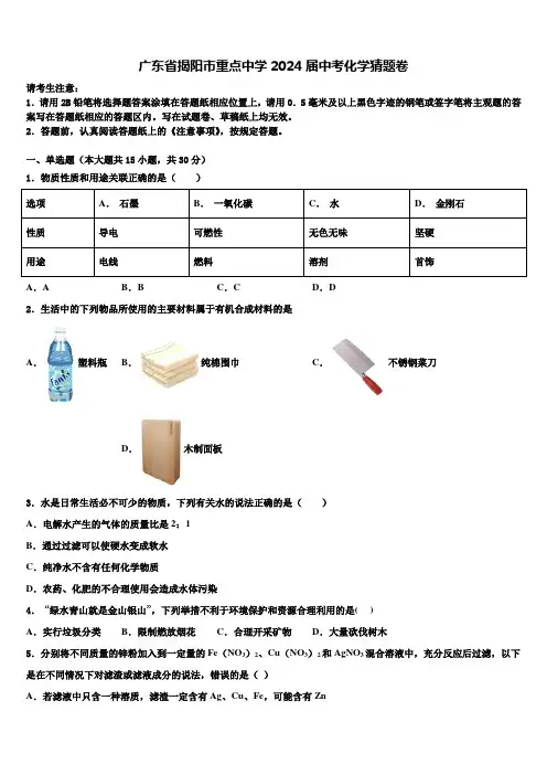 广东省揭阳市重点中学2024届中考化学猜题卷含解析
