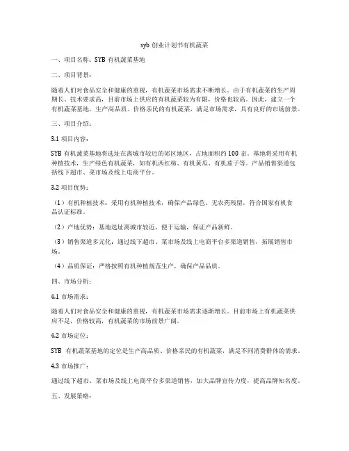 syb创业计划书有机蔬菜