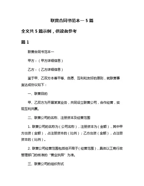联营合同书范本一5篇