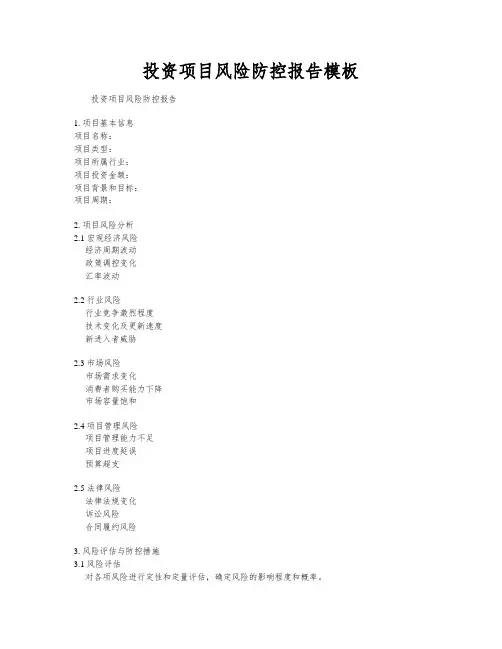 投资项目风险防控报告模板