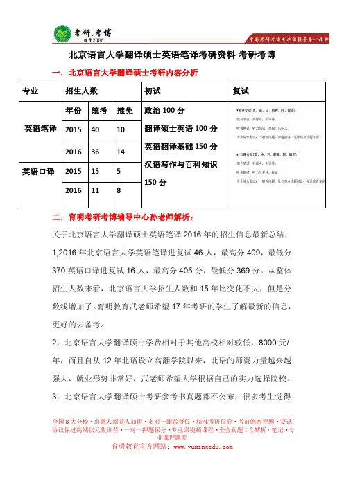 北京语言大学翻译硕士  就业情况、招生简章
