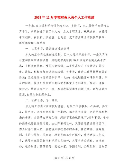 2018年11月学校财务人员个人工作总结