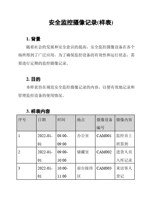安全监控摄像记录(样表)