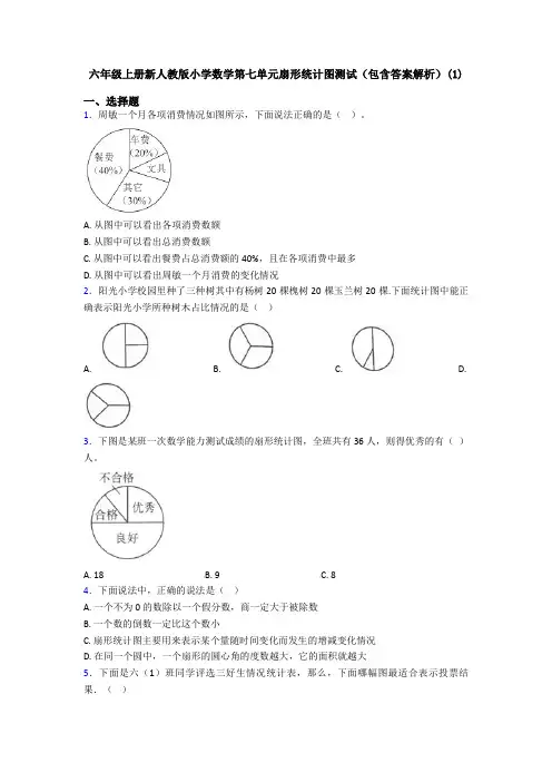 六年级上册新人教版小学数学第七单元扇形统计图测试(包含答案解析)(1)