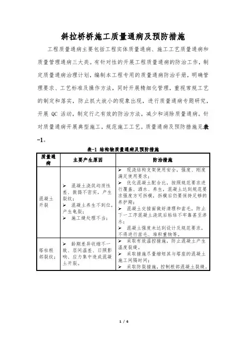 斜拉桥桥施工质量通病及预防措施