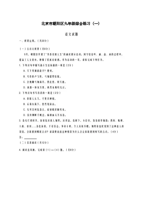 2020-2021学年北京市朝阳区中考一模语文试题及答案