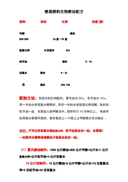 醇基燃料生物醇油配方