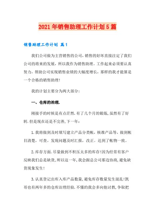 2021年销售助理工作计划5篇