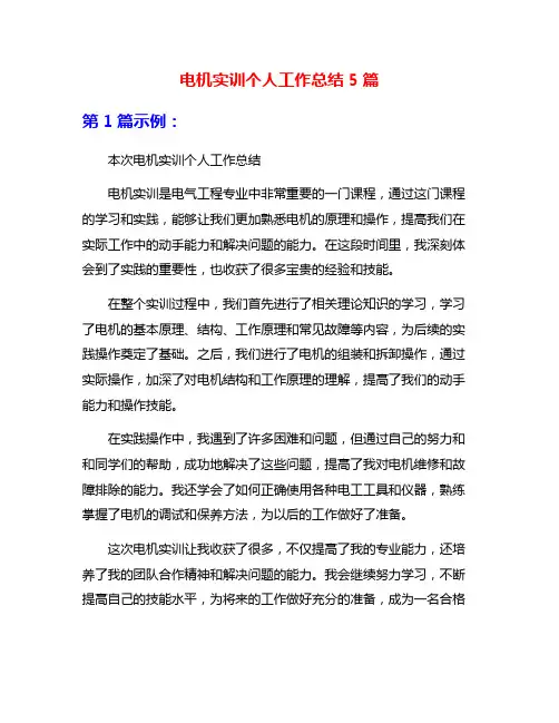 电机实训个人工作总结5篇