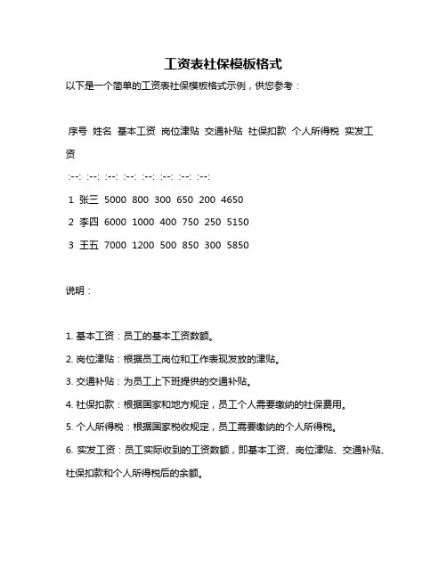 工资表社保模板格式