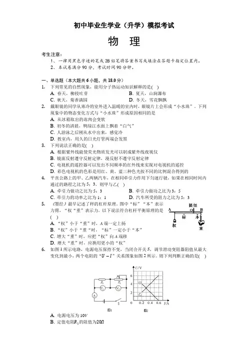 2021年中考物理全真模拟试卷(附答案)