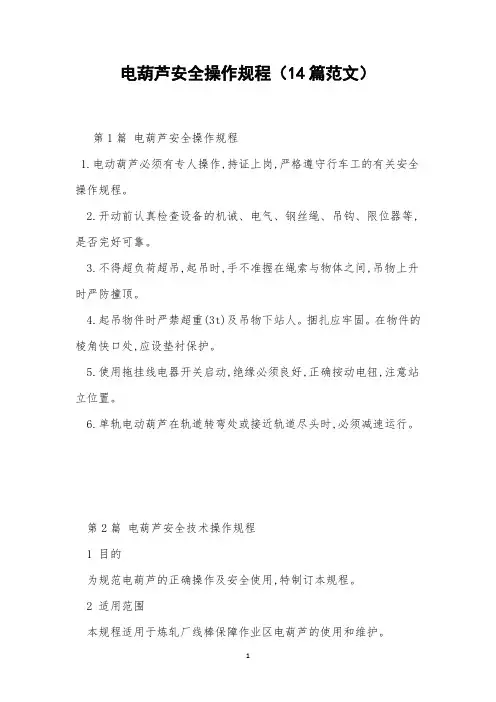 电葫芦安全操作规程(14篇范文)