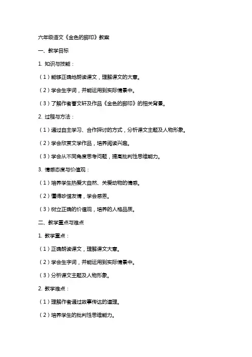 六年级语文《金色的脚印》教案