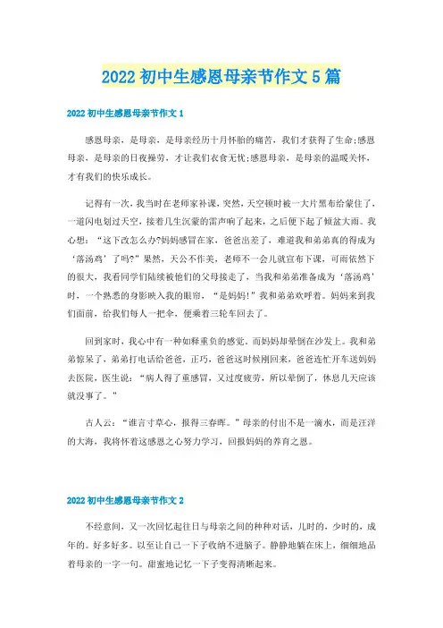 2022初中生感恩母亲节作文5篇