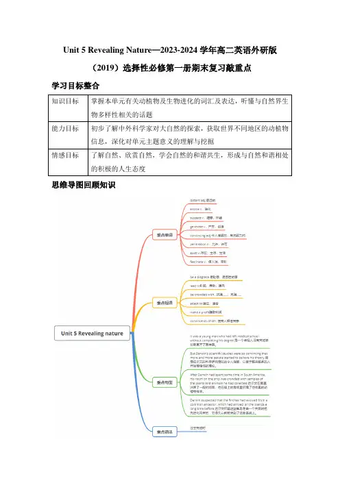 外研版选择性必修 第一册Unit 5 Revealing nature期末复习敲重点学案(含答案)