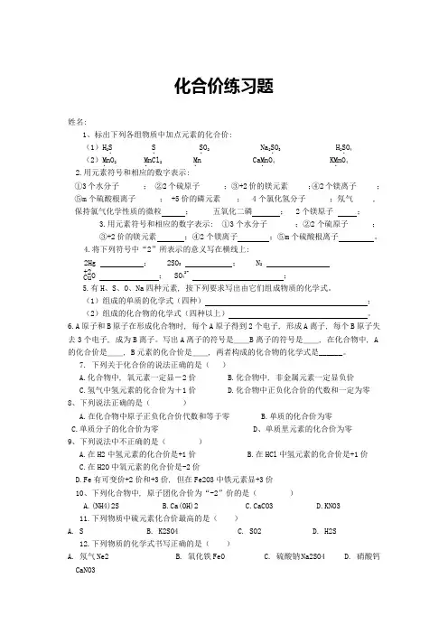 【良心出品】化合价练习题