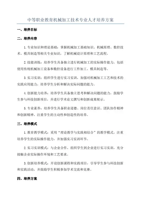 中等职业教育机械加工技术专业人才培养方案