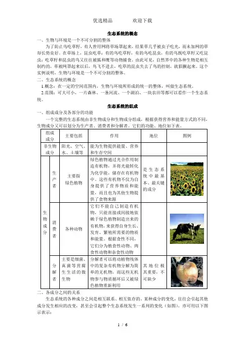 人教版七年级生物上册第二章第二节生物与环境组成生态系统知识点