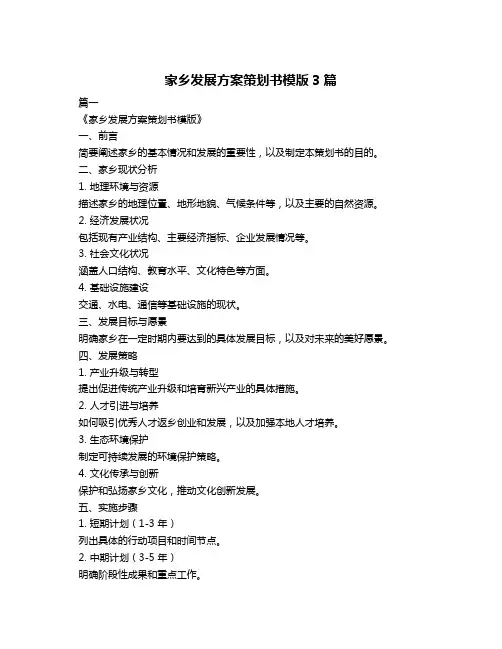 家乡发展方案策划书模版3篇
