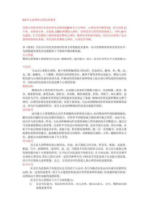 0-6岁儿童神经心理发育测试表