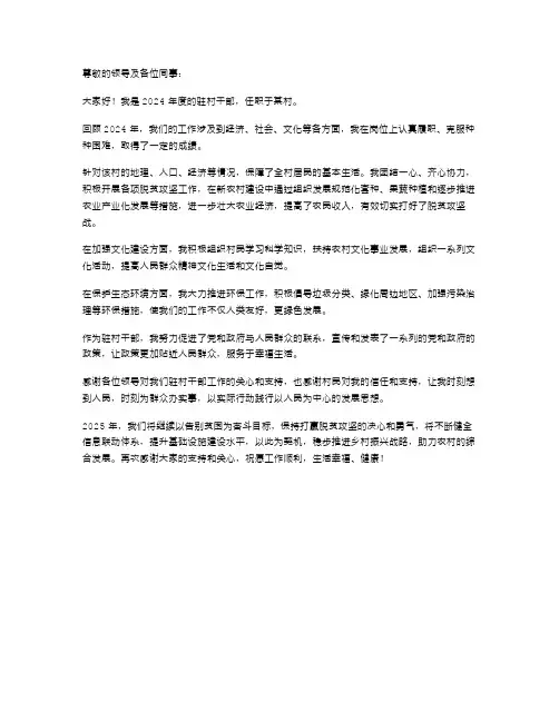 2024年驻村干部年终述职报告范文