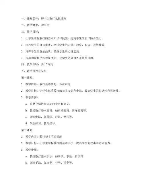 初中生散打私教教案模板