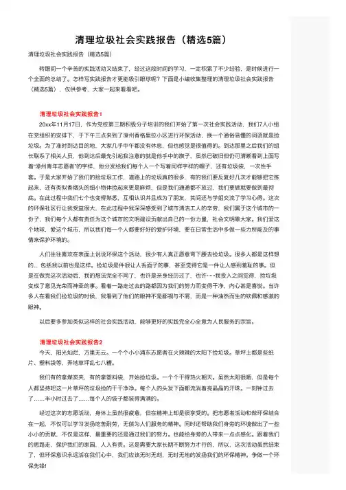 清理垃圾社会实践报告（精选5篇）