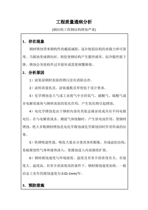 工程质量通病分析(钢结构工程钢结构锈蚀严重)