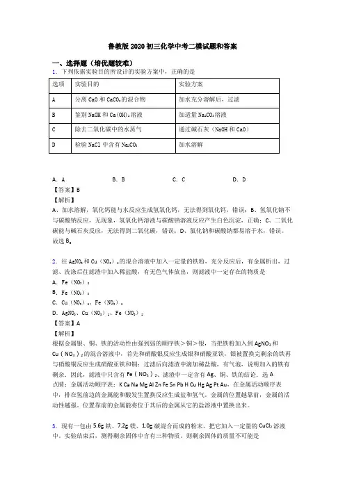 鲁教版2020初三化学中考二模试题和答案