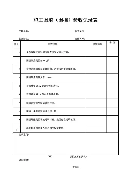 施工围墙验收记录表