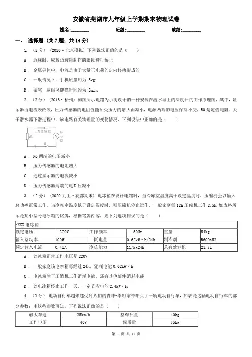 安徽省芜湖市九年级上学期期末物理试卷