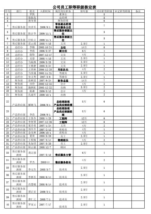 公司员工职等职级