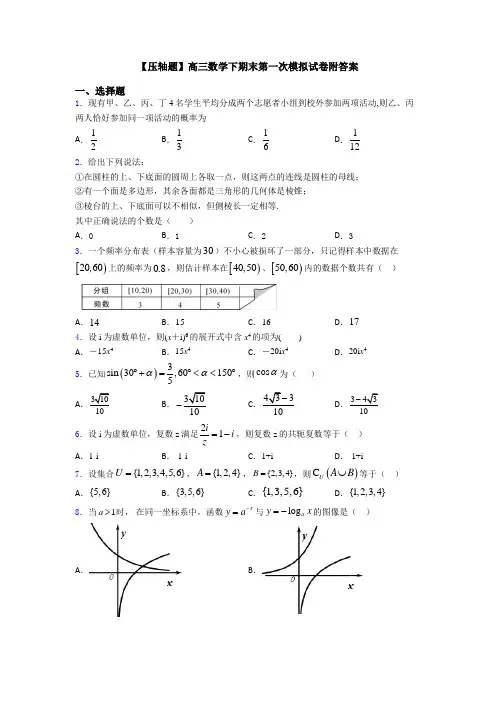 【压轴题】高三数学下期末第一次模拟试卷附答案