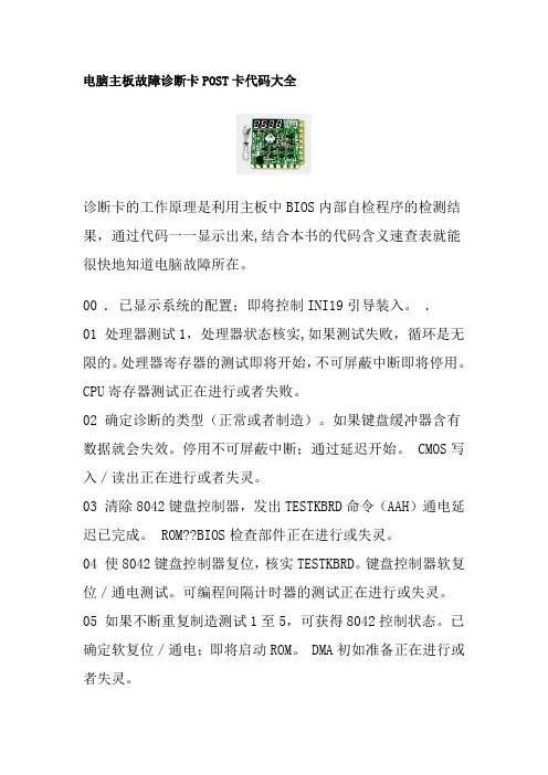 电脑主板故障诊断卡POST卡代码大全