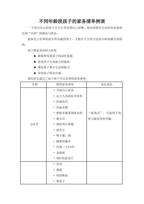 不同年龄段孩子的家务清单例表