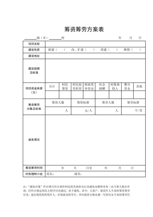 筹资筹劳方案表