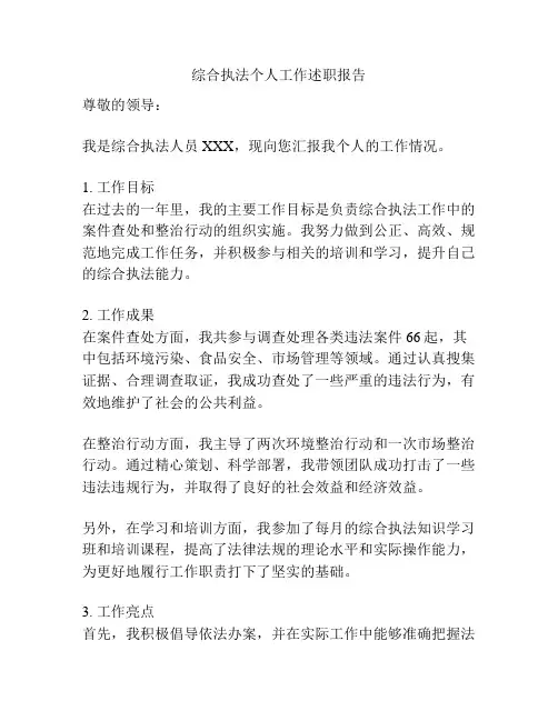 综合执法个人工作述职报告
