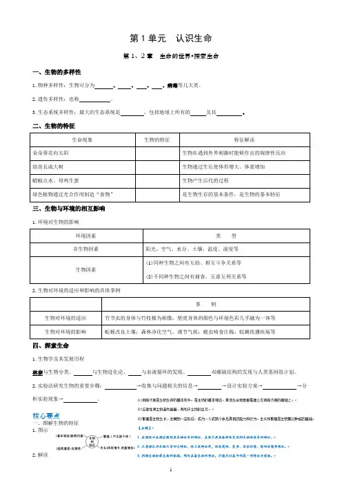 北师大版初中生物总复习资料