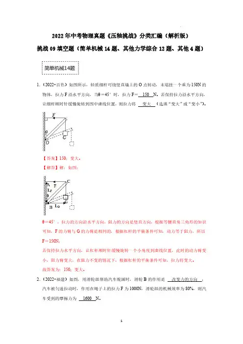 (简单机械14题、其他力学综合12题、其他4题)(解析版)-2022年中考物理真题《压轴挑战》分类编